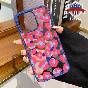 Stylish Pink Leopard Pattern Magnetic Phone Case Supports Wireless Charging for iPhone 15 16 14 Pro Max 13 12 11 XR XS Plus E Shockproof Non Slip Protection Silicone Transparent Acrylic Cover Cellphone Protective