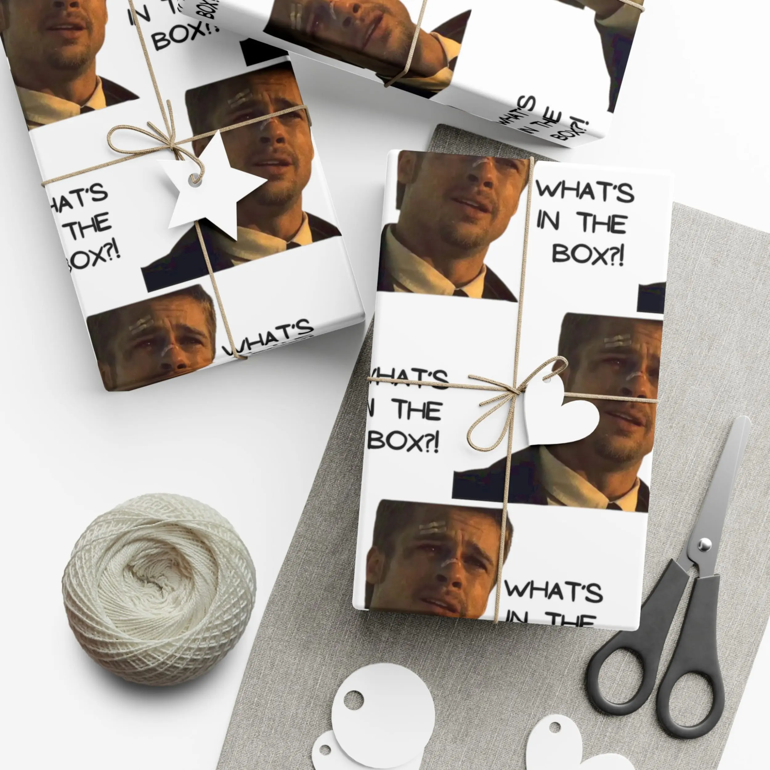 What's In the Box Funny Gift Wrap, Christmas Birthdays, Any Occasion, Brad Pitt Movie Wrapping Paper - Perfect for Gift Wrapping for Loved Ones, Party, Holidays & Special Occasions