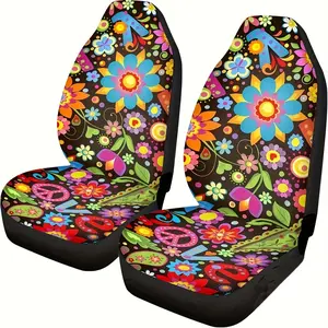 Universal All-Year 2-Piece High-Back Car Seat Cover, Flower Blooming Design, Easy Care Polyester, Durable & Stylish