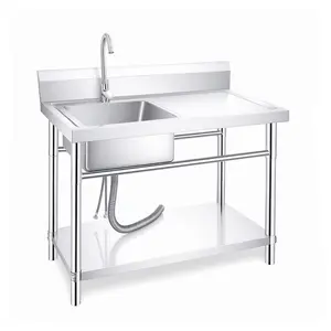Stainless steel multi-functional sink, commercial kitchen sink, floor-standing single-sink kitchen sink, size 31.5×23.6×29.1 inches, equipped with cold and hot water pipes and countertop, suitable for laundries, rural courtyards and ordinary kitchens