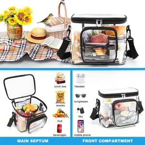 Clear PVC Multi Compartment Crossbody Storage Bag With Adjustable Strap, Dual Zipper Portable Travel Organizer Pouch, Outdoor Picnic Daily Fashion Accessory, Casual Essentials For Men & Women, Lunch Snack Cosmetic Toiletry Sundry Carry Purse