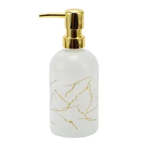 Unique Bargains Simple Cylindrical Soap Pump Dispenser for Hotel 400ml White Gold Tone 1 Pc