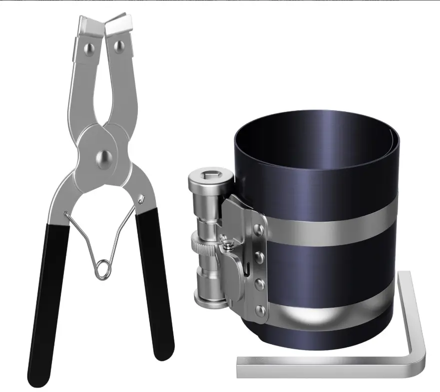 3-Inch Adjustable Car Piston Ring Compressor Plus Disassembly Caliper, Piston Ring Expander, Repair Piston Installation Tool, Piston Clamp Assembly Pliers
