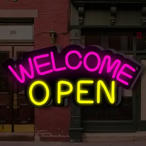 Commercial Open Sign LED Neon Welcome Light, Atmosphere Lighting, USB Powered Adjustable Brightness for Bars Hotels Shops Cafes Windows Walls Doors Facades, Led Neon Lights