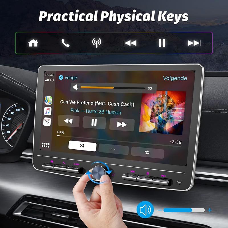 Double Din Car Stereo: 10 Inch Android Double Din Radio Head Unit Touch Floating Screen Compatible with Apple Carplay Android Auto, 8-Core 5.1 CHN Car Audio with Cam, AM/FM, Navi, SWC, MIC