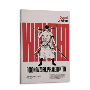 Roronoa Zoro Anime Canvas Wall Art, One Piece Manga Poster, Black and White Samurai Artwork, Japanese Anime Room Decor, Canvas Print for Anime Fans Bedroom Living Room