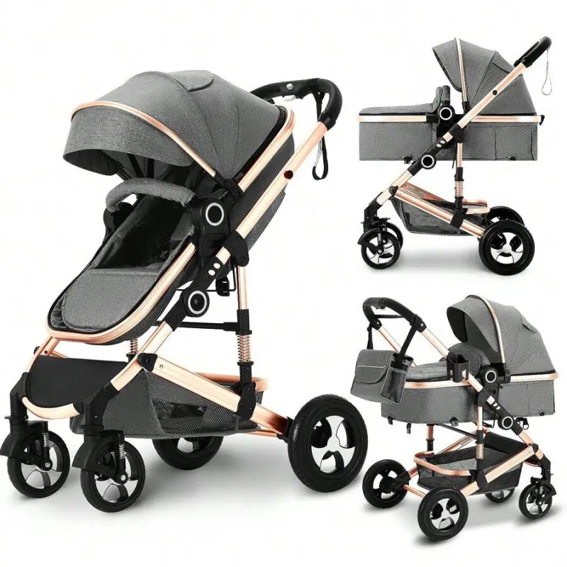 2-In-1 Convertible High Landscape Folding Travel Stroller for Newborns - Infant Pram with Reversible Seat, Adjustable Canopy, and Diaper Bag