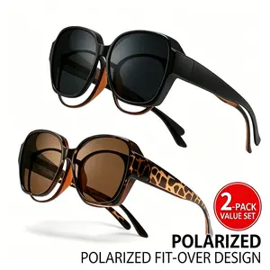 2 Pack Fit-Over Oversized Retro Sunglasses for Men Women – Slide Over Prescription Glasses – Also Wear Alone – UV Protection Vintage Shades – Unisex for Driving, Travel, Party, Daily Wear