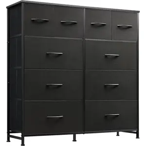 10-Drawer Fabric Storage Cabinet with Wide Wood Top & Durable Composite Panels, Eco-Friendly Odor-Free Adjustable 11.7×39.4×39.4 Inches Wall-Mountable Storage Solution (100 lbs Capacity) for Bedroom & Office