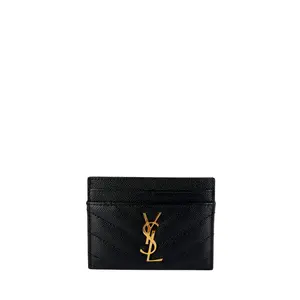 Pre-owned Yves Saint Laurent Grain de Poudre Leather Small Leather Goods YSL Cassandre Card Case 2ME423291.0123