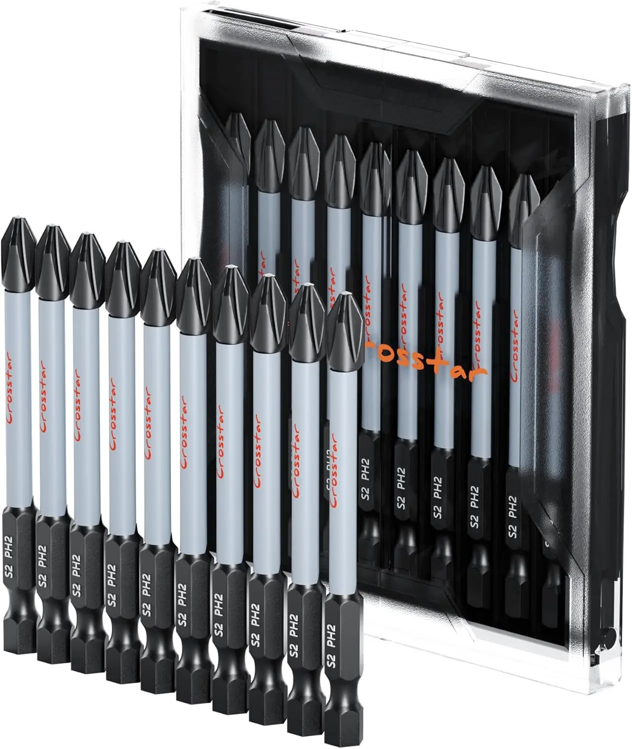 Crosstar 10-Pack 3-In Magnetic #2 Phillips Hex Shank Bits - 10 Industrial-Grade S2 Steel, 3-In Deep-Reach, CNC Hardened Tips, Anti-Slip, Manganese Phosphate Coating, Oil-Resistant, 5000+ RPM for High Torque Drills/Impact Drivers (Fits M3.5-M5, #5-#10), 10