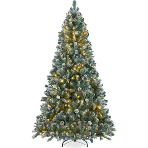 Best Choice Products Pre-Lit Pre-Decorated Holiday Christmas Pine Tree w/ Flocked Tips, Lights, Base - Blue Spruce