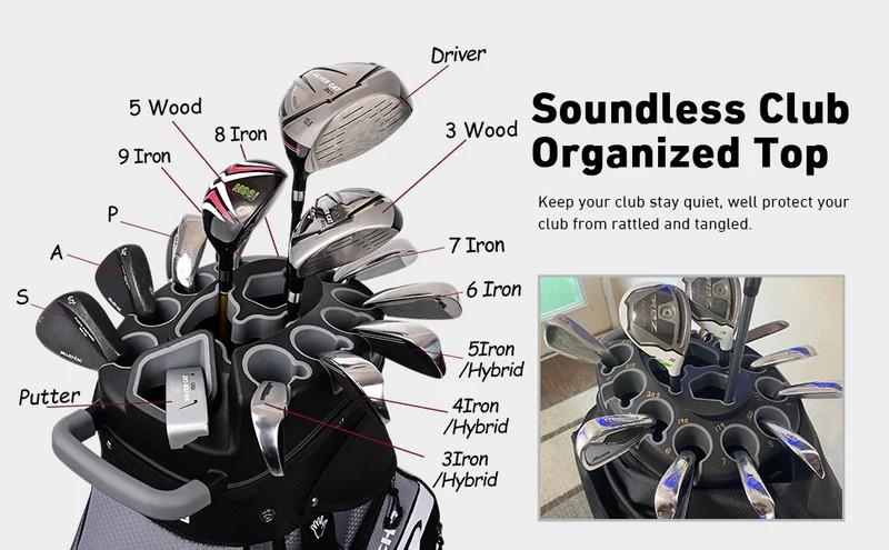 Soundless organized golf bag top