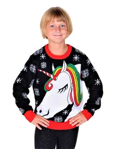 SOCAL LOOK Kids Unicorn Ugly Christmas Sweater – Black Long Sleeve Holiday Pullover for Boys & Girls, Festive Tacky Xmas Sweater