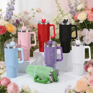 40 oz bling rhinestone tumbler with handle and straw, fully diamond-covered stainless steel travel cup, sparkly glitter water bottle, Instagram aesthetic car mug—an ideal gift for women, bridesmaids, birthdays, and holidays