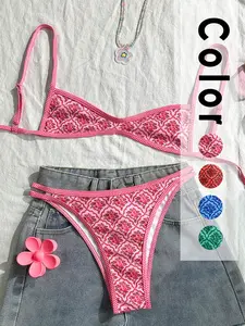 Women's Sexy Tight-Fitting Vintage Print Vacation Bikini Beach Swimwear, Stylish Swimsuit for Summer Holiday, Comfortable and Flattering Design