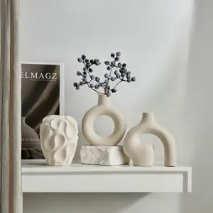 3pc Ceramic Surprise Art Abstract Vase Set, Beautiful Decorative Flower Pots for Living Room Tabletop, Dried Flowers Display, Modern Ceramic Vase