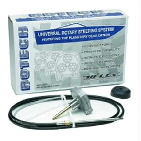 Rotary Steering System for Boats, 15 ft Complete Kit with Compact Helm, Bezel, and Corrosion-Resistant Stainless Steel Cable