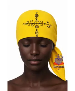 23.6X23.6 INCHES TIJEAN DANTOR Mouchwa Head Scarf Mouchwa lwa mouchoir lwa Veve Ceremonial Scarf, Red Satin, Traditional Spiritual Design, Religious Altar Accessory Mouchwa Lwa Mouchoir Lwa Loa Mambo Ougan Manbo Vodoo Voudou Hoodoo Wican