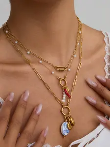 This Classic And Simple Ladies Necklace Features A Long Oval Snap On Lock Made Of Stainless Steel With 18k Gold Plating Waterproof And Anti Allergy Properties It Is An Elegant And Exquisite Piece Of Jewelry