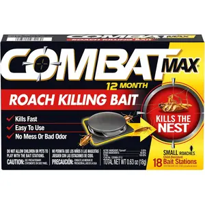Combat Max 12 Month Roach Killing Bait, Small Roach Bait Station, 18 Count, Child-Resistant, Fast-Acting Fipronil Cockroach Killer & Nest Destroyer, No Vapor, Fumes or Odor, Mess-Free
