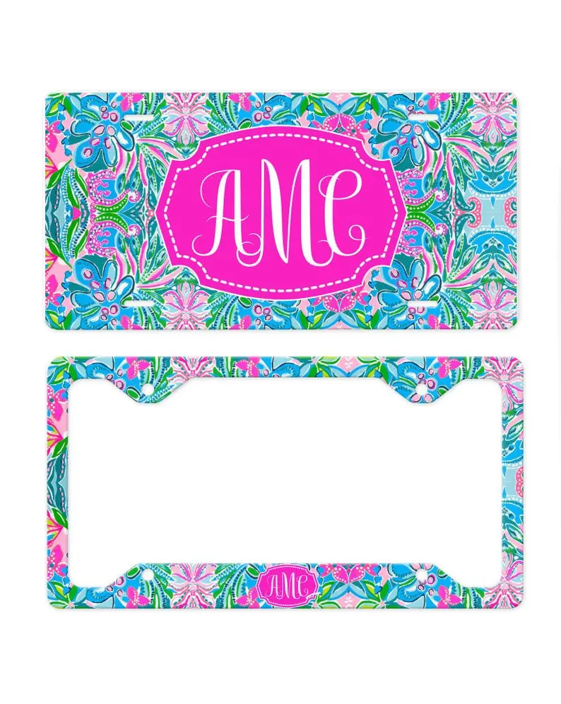 Personalized Front License Plate, License Plate Monogram License Plate Frame, Lilly Inspired Car, Car accessories for women