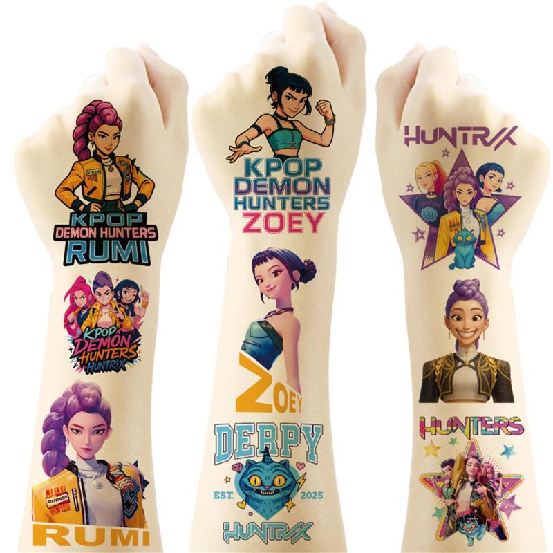 60pcs Demon Movie Hunters Temporary Tattoos for Kids Korean Idol Huntrx,Saja Boys,Jinwoo,Rumi,Tiger Decal Temporary Tattoos Body Stickers for Birthday Party Decorations,DIY Activity Supplies