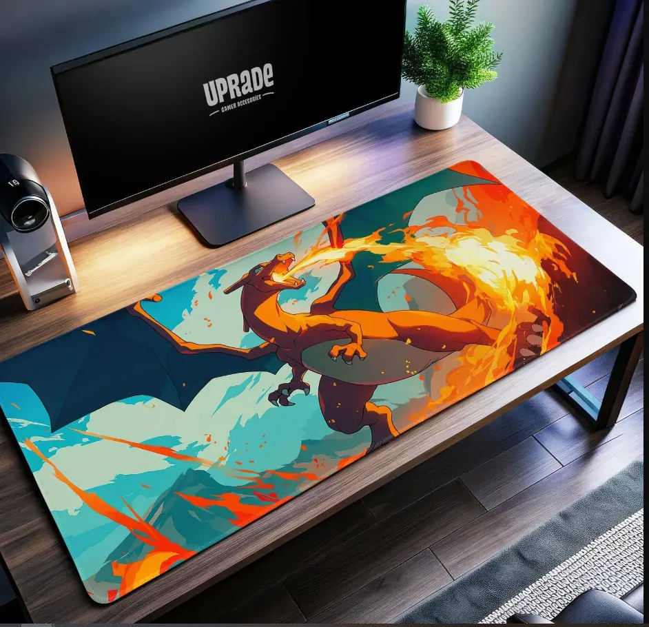CCharizardd Flame Fury Desk Mat, Epic Fire Dragon Gaming Pad, Cute Gaming Mouse Pad
