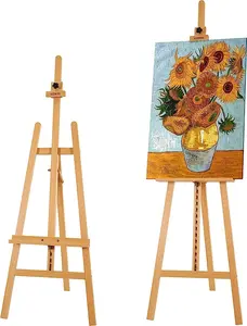 VISWIN Adjustable Height Display Easel 57" to 76", Holds Canvas up to 43", Holds 22 lbs, Beech Wood Art Easel for Painting, Easy to Assemble Floor Wooden Easel Stand for Adults, Beginners - Natural