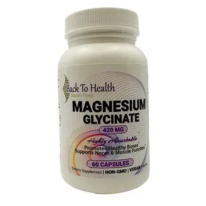 Back To Health Magnesium Glycinate 420 MG - 60 Capsules Highly Absorbable Promotes Healthy Bones Supports Nerve & Muscle Function Non-GMO Vegan