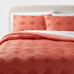 Full/Queen Tufted Diamond Crinkle Comforter and Sham Set Melon Pink - Threshold