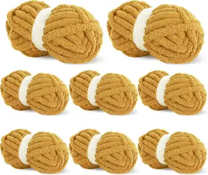 8 Pack Chunky Chenille Yarn for Crocheting & Knitting, 27yds 8 oz Each Skein Soft Fluffy Kitting Yarn Set, Thick  Plush Yarn for Handcrafts Weaving Making Blankets, Ginger