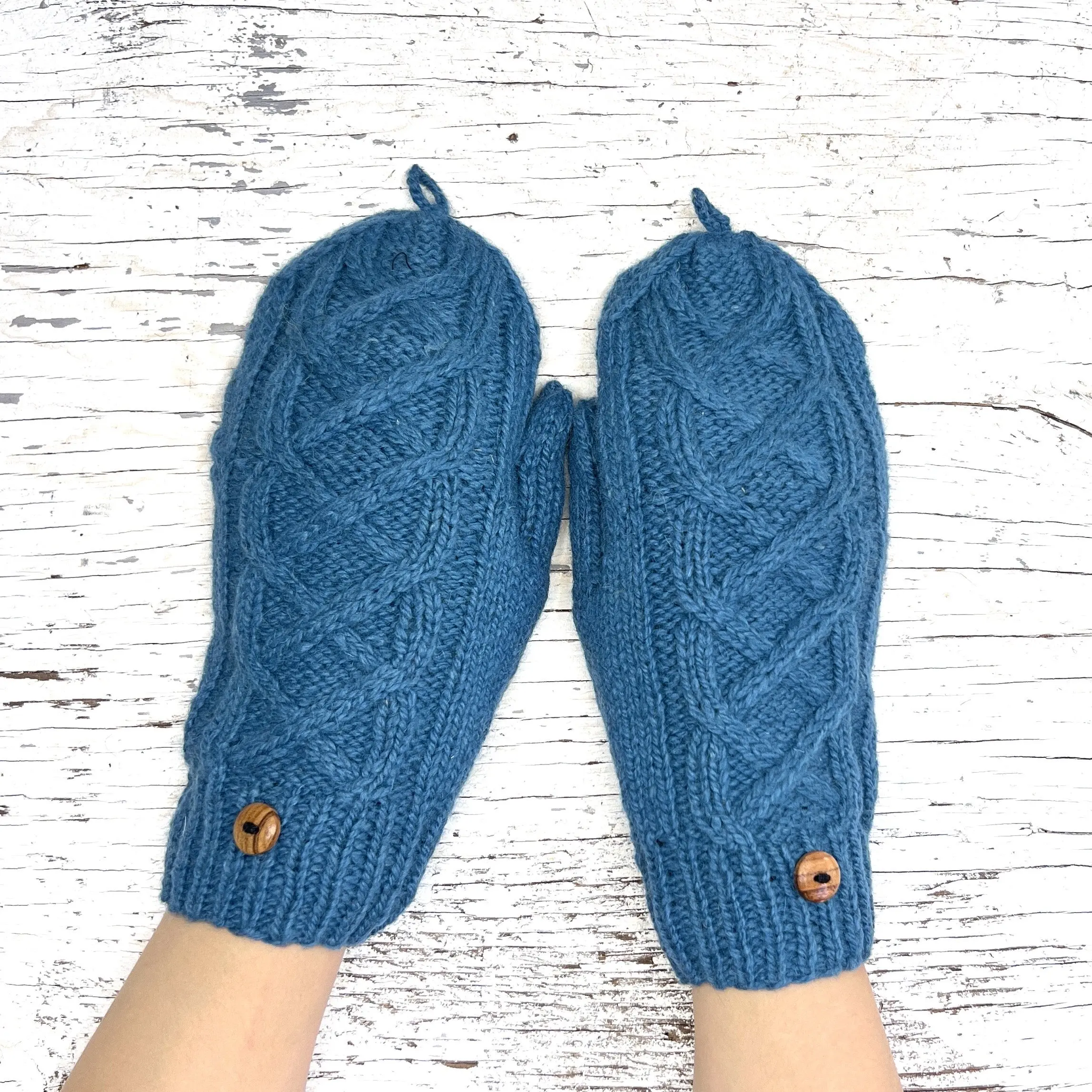 Hand Knit Alpaca Wool Turquoise Convertible Cable Flip Mitten Fingerless Glove Glittens Texting Fleece Lined Women Birthday Christmas Gift