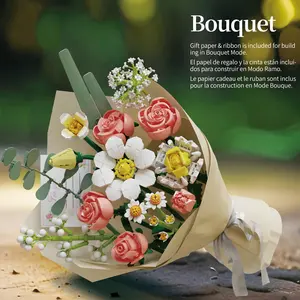 WOWSOME Flower Bouquet Building Set for Adults, DIY Floral Arrangement Kit with Gift Wrap & Ribbon, Decorative Building Flowers for Home Desk Decor, Gift for Women