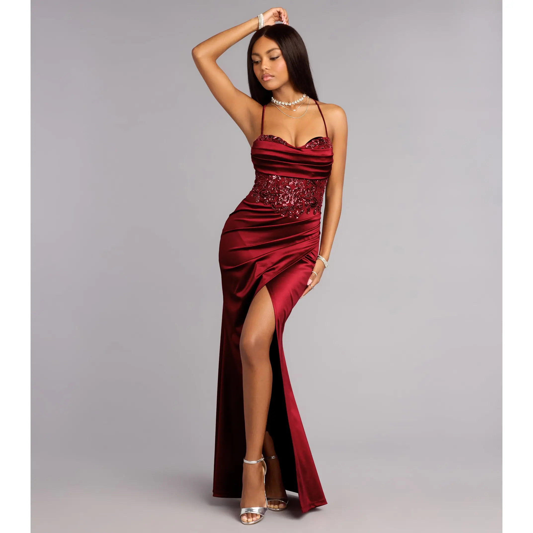 chiffon burgundy maxi dress Baltic Born Womens Katinka Wrap Maxi Dress | Burgundy Multi Floral main image 0