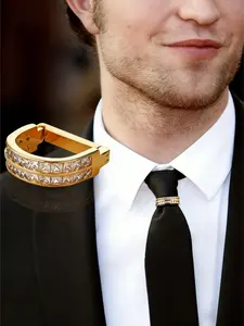 Men's Versatile Tie Clip, Gold/silver Color Zirconia Dual Drain Crystal Tie Ring Buckle, Copper Material, Fashionable Style, Daily Wear