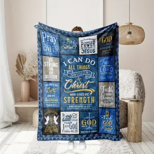 Christian Faith Slogan Print Flannel Throw Blanket 280GSM Fading Proof Durable Quilting Inspirational Scripture Texts Perfect Spiritual Gift for Believers Bedroom Home Office Use Summervibes