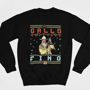 Long Sleeve Black Gallo Fino Sweatshirt with Mexican Theme Graphic Print, Stylish Rooster Design Pullover for Men and Women, Casual Streetwear Latin Culture Apparel, Trendy Lightweight Long Sleeve Top for Everyday Wear, Fiesta Outfit, Gift for Him Her Who