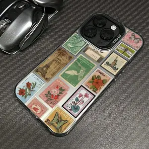 Vintage Postage Stamp Pattern Phone Case, TPU Decorative Phone Protector Cover, Phone Accessories Compatible with iPhone 11 12 13 14 15 Pro Max, Phone Cover Casing