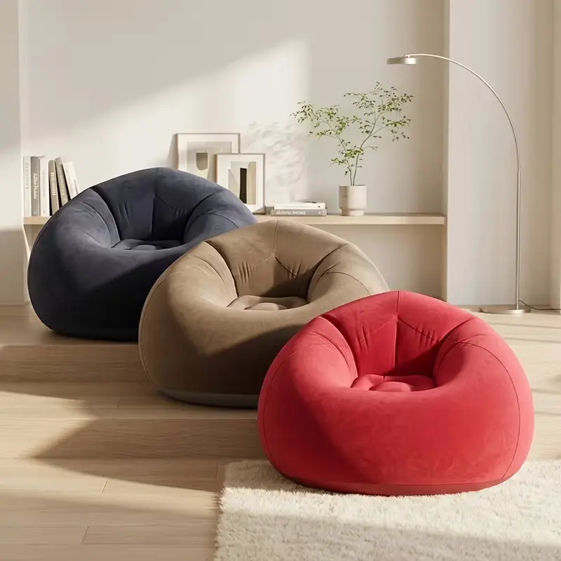 Unisex Inflatable PVC Flocked Cloud-Like Cozy Bean Bag Chair - Navy, Tan, Red Colors - Indoor Seating, Aesthetic Room Stuff, Cozy Apartment Aesthetic Home & Apartment Furniture Gift