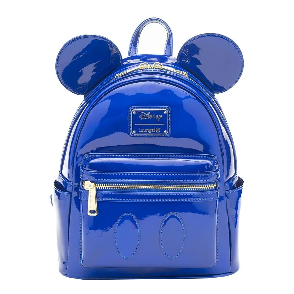 Loungefly Disney Mickey Mouse Holographic Faux Leather Casual Mini Backpack, Sapphire Blue with Applique & Debossed Details, Casual Backpack