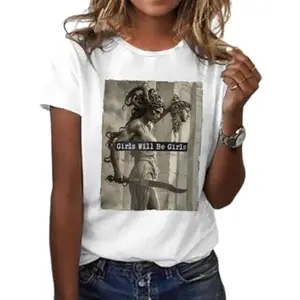 Girl Will Be Girls Medusa Feminist Gift Women Empowerment Civil Rights Slogan T-Shirt Soft Round Neck Casual Top for Women Feminist Activist Streetwear OOTD