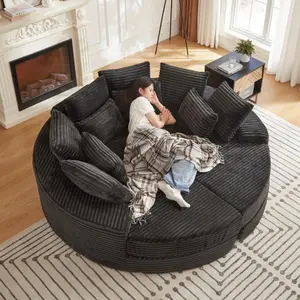 【Sub 2 packages】Niccae 78.5-inch Corduroy Round Oversized Recliner, Converts into Two Recliners, 2-In-1 Sofa Bed, Neck Pillow Design With Five Throw Pillows