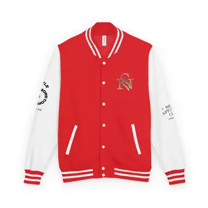 SPVNN Red & White Varsity Letterman Jacket – Embroidered Patch Logo