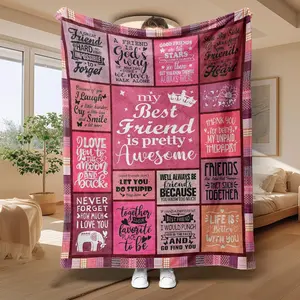 Letter Print Soft Blanket, 1 Count Best Friend Themed Air-Conditioned Room Throw, Warm Nap Blanket For Home Office Travel Camping