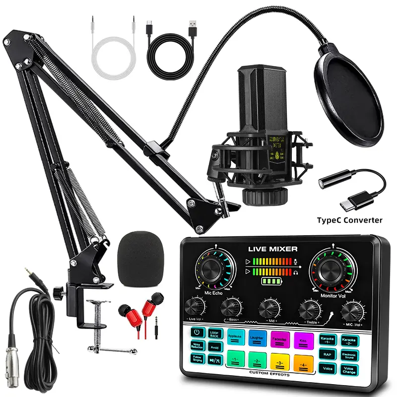 Safring V8S Pro+240 Podcast Equipment Bundle, Recording Function BM800 USB Rechargeable Microphone with Voice Changer, Condenser Mic Studio Package for Podcasting Live Streaming Singing PC Mobile TikTok YouTube Sound Card Desk Clamp  #Summervibes