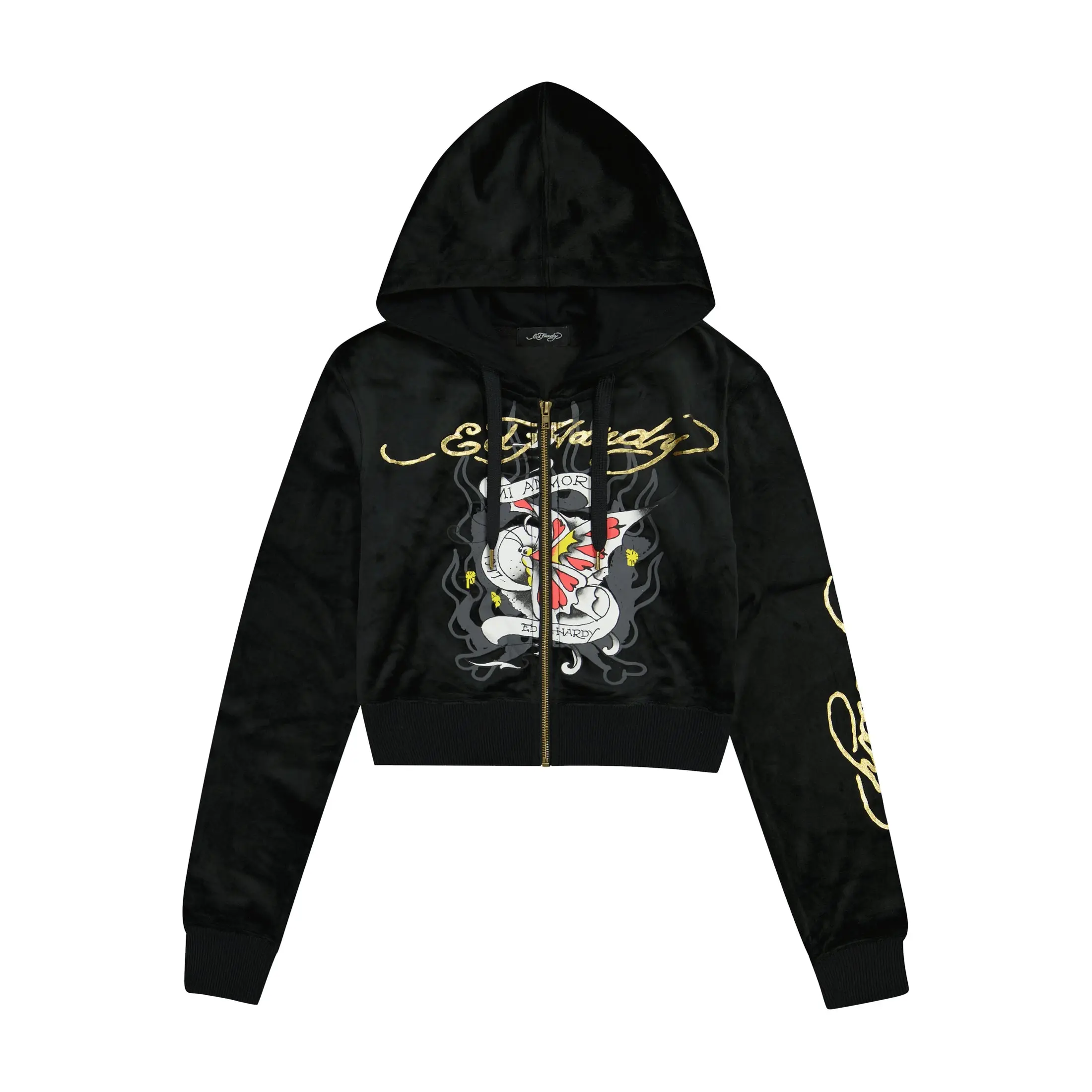 ED HARDY WOMEN AMOR BUTTERFLY VELOUR HOODIE