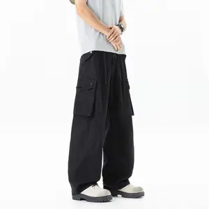 Men's 97% Cotton 3% Spandex Stretch Vintage Washed Distressed Double Side Big 3D Cargo Pockets Drawstring Waist Loose Banana   Straight Outdoor Functional Wrinkle Resistant Daily Commute Versatile  Baggy Wide Leg Sweatpants   586