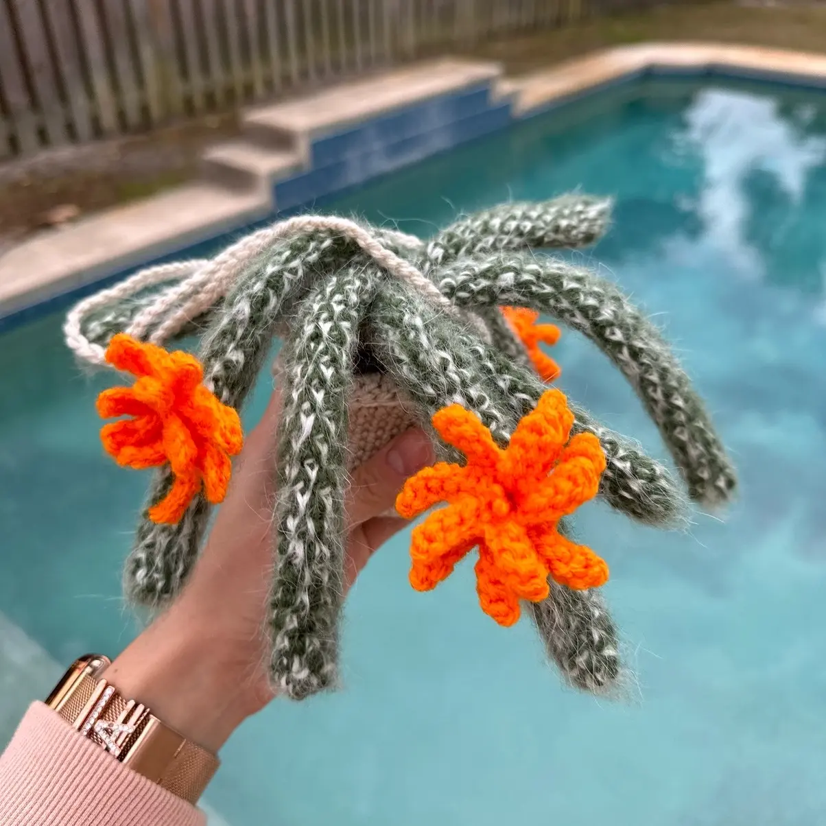 Crochet Fluffy Cactus Flower Plant Decor Handmade Wall Hanging Unique Home Boho Bedroom and Office Decor Thoughtful Gift for Plant Lovers
