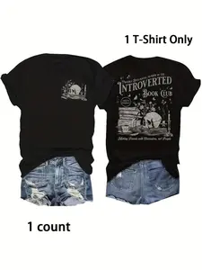 Women's Skull & Letter Print Round Neck Graphic Tee, Vintage Trendy Casual Short Sleeve T-shirt for Daily Wear, Ladies All Seasons Outfit